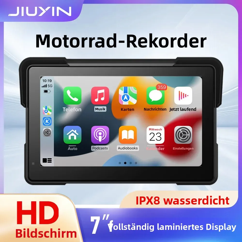 JIUYIN 7 Zoll Carplay Motorrad-Navigation GPS Kabelloses CarPlay Android Auto IPX67 Display Tragbarer Moto-Bildschirm