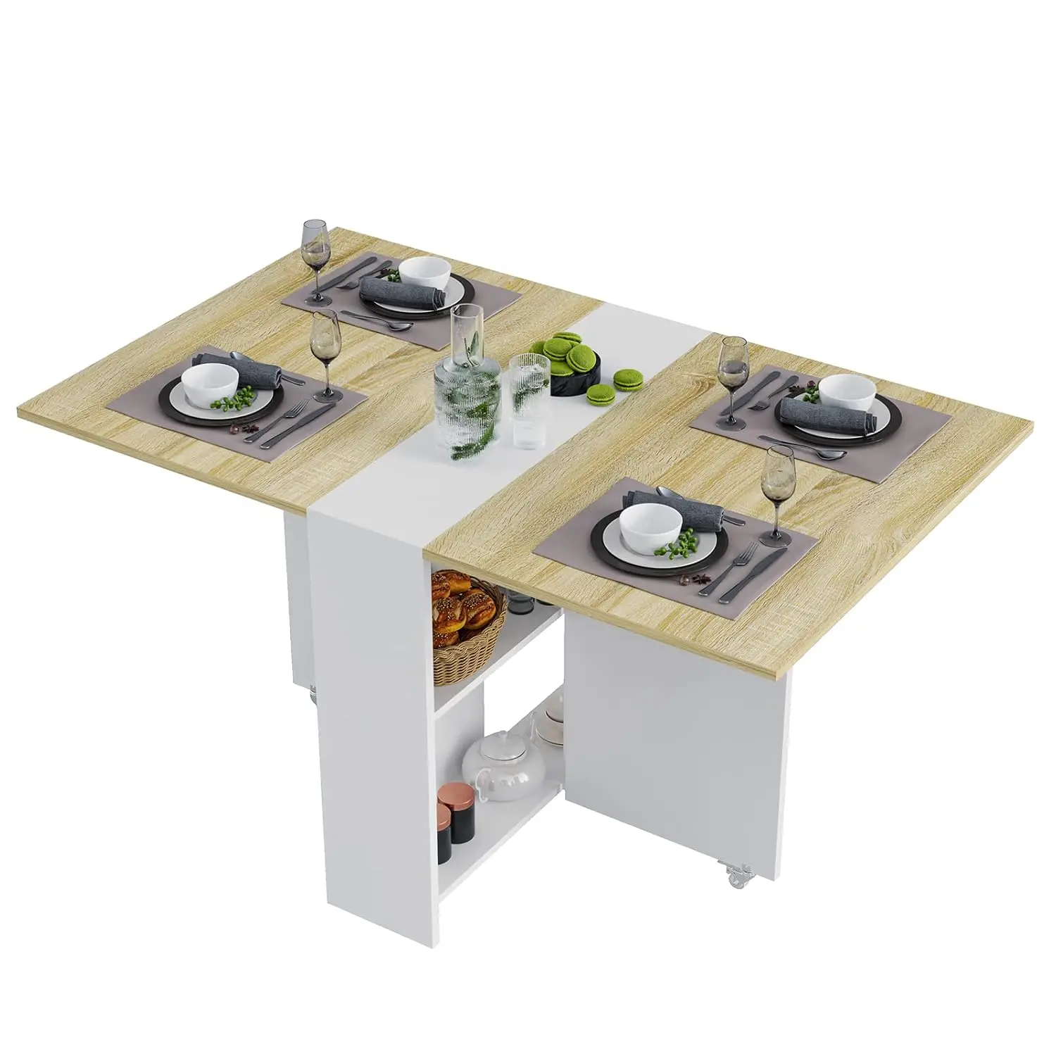 

Folding Dining Table with 6 Wheels & 2 Storage Racks Space Saving for Kitchen Dining Room 31.5x51.2x28.4in, Customized