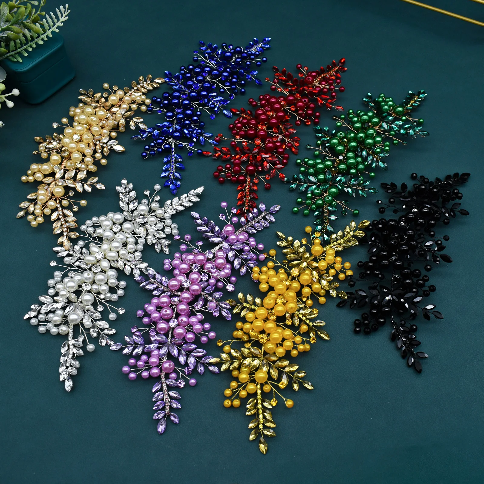 DZ325 Colourful Luxury Handmade 3d Work Wire Shiny Crystal Rhinestone Fashion Patch Dress Accessories Flower Applique