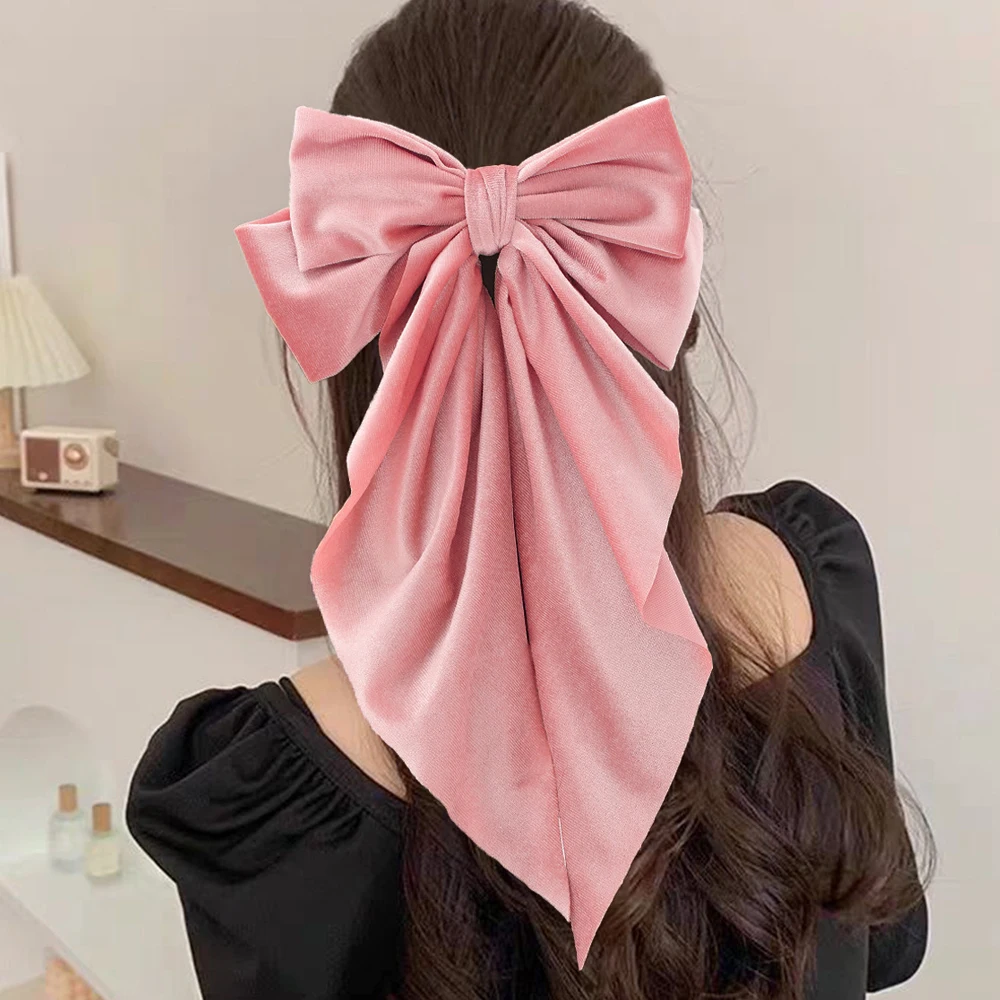 2024 Fashion Ribbon Bows Hairpins Korena Velvet Hair Clip Long Big Spring Clip Large Velour Hair Accessories Back Head Barrettes