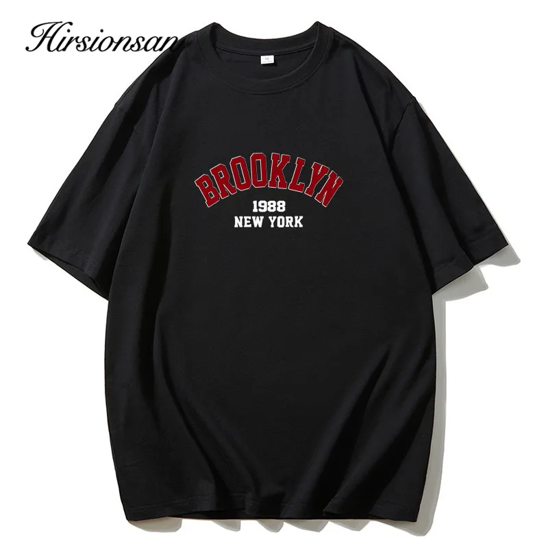 Hirsionsan 100% Cotton American Style Letter Print T Shirt Women 2024 Summer New Basic Tees Casual Loose Female Couple Top Kpop
