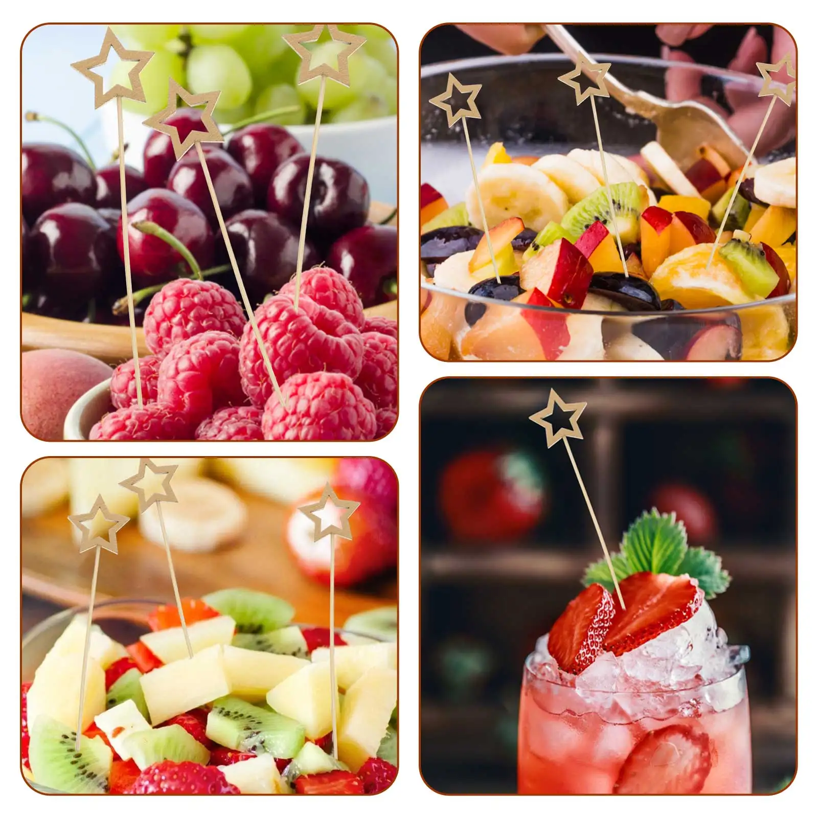 

50Pcs Christmas Star Shape Fruit Picks Premium Bamboo Dessert Picks for Holiday Party Wedding Appetizer Display Skewers