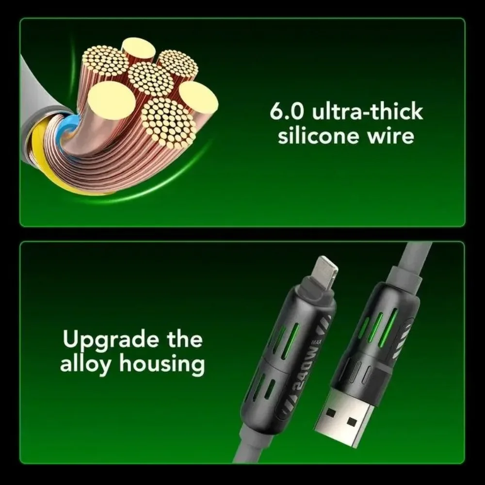 USB、Type C، Lightning-Max 240W شحن سريع ومزامنة البيانات MFISH 4-in-1 كابل شحن USB متعدد الوظائف لـ 16/15، iPad