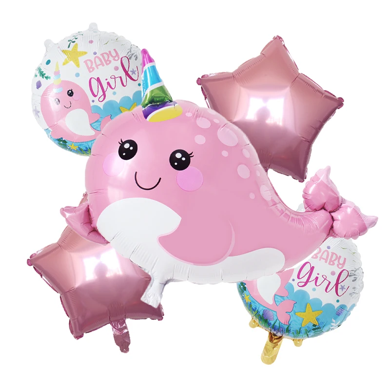 Niedliche Narwal Latex Ballon Baby party blaue Pailletten Geschlecht offenbaren Taufe Luftballons für unter dem Meer Geburtstags feier Dekorationen