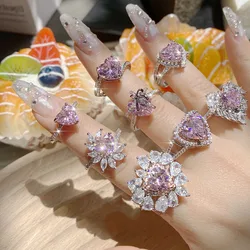 New Love Pink AAA Zircon Series Rings for Women Wedding Engagement Ball Valentine's Day Jewelry Adjustable Size Sister Gift