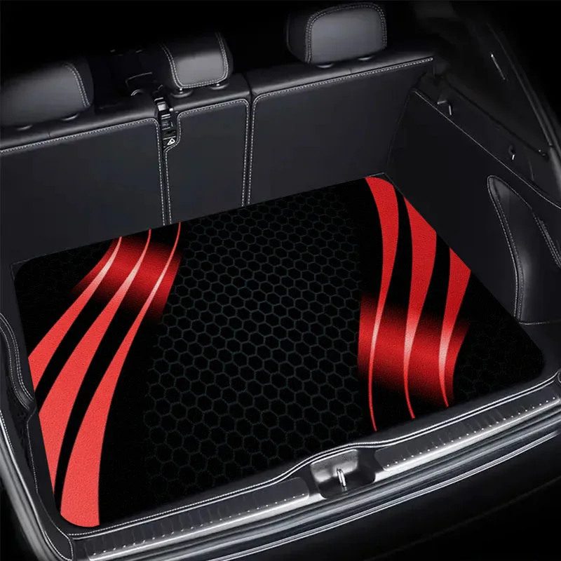 

Red Metallic Sport Wave Honeycomb Print Car Trunk Mat Waterproof Anti-slip Cargo Boot Liner Fit Sedan CUV SUV Rear Storage Rug