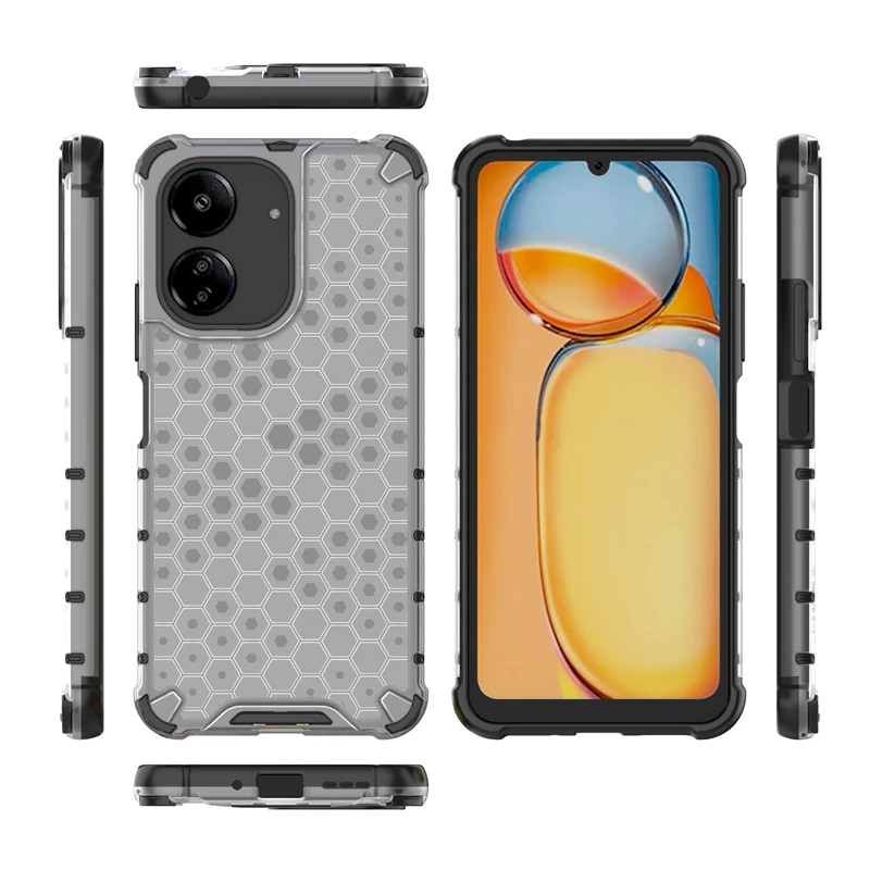 Shockproof Transparent Case For Xiaomi Redmi 13C Bumper Honeycomb Armor Case For Redmi 13C Case Cover For Redmi 13C 6.74 inch