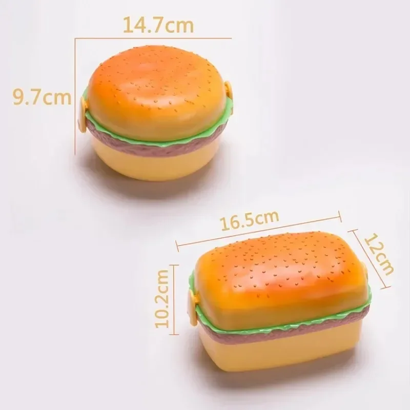 Hamburger Lunch Box Double Tier Cute Burger Bento Lunchbox Microwave Food Container Fork Tableware Set Owl Compartment ланч бокс