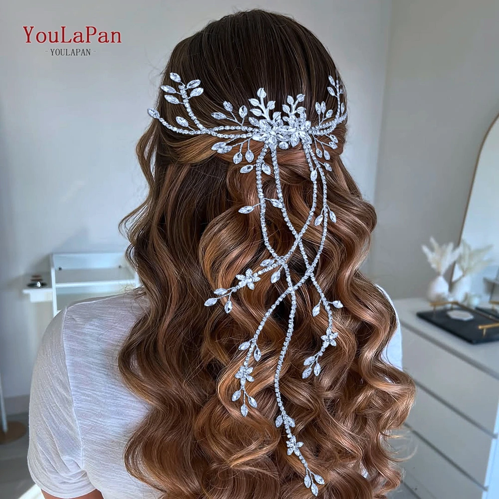 

YouLaPan Bridal Rhinestone Hair Comb Wedding Fashion Hair Accessories Banquet Party Headwear Alloy Leaf Bride Headdress HP873