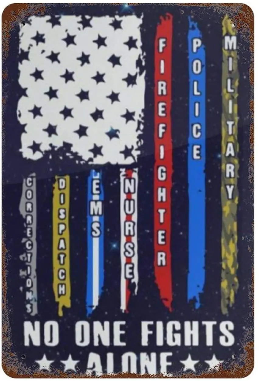 Newcco metal aluminum logo wall art no one fights alone American flag thin line military police nurse decoration living roo sign