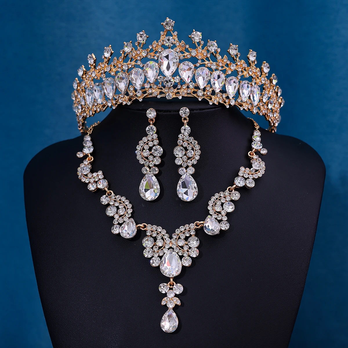 3Pcs/set Baroque Crystal Bridal Jewelry Rhinestone Tiaras Crown Necklace Earring For Bride Women Wedding Jewelry Set Gift image 4