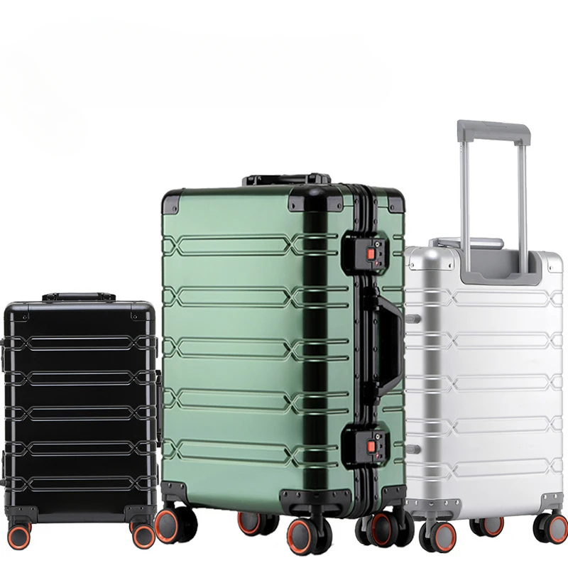 Suitcase Aluminum Magnesium Alloy Trolley Luggage Case Universal Wheel Aluminum Metal Travel Suitcases with Wheels Free Shipping