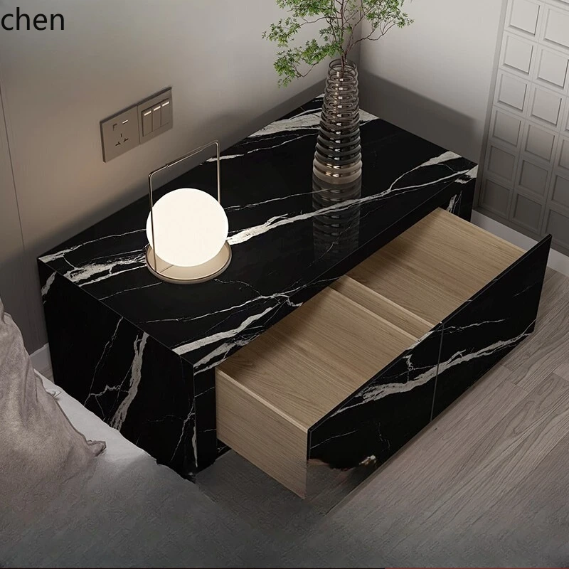 

HTT new minimalist full rock slab bedside table bedroom light luxury modern bedside table long