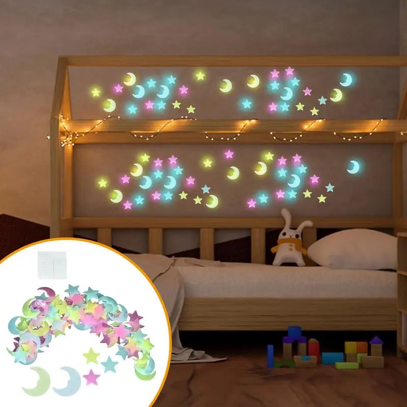 Glow In The Dark Wall Decals 100 Pieces Star Ceiling Stickers Star Wall Stickers Glowing Wall Stickers Removable Kids Wall