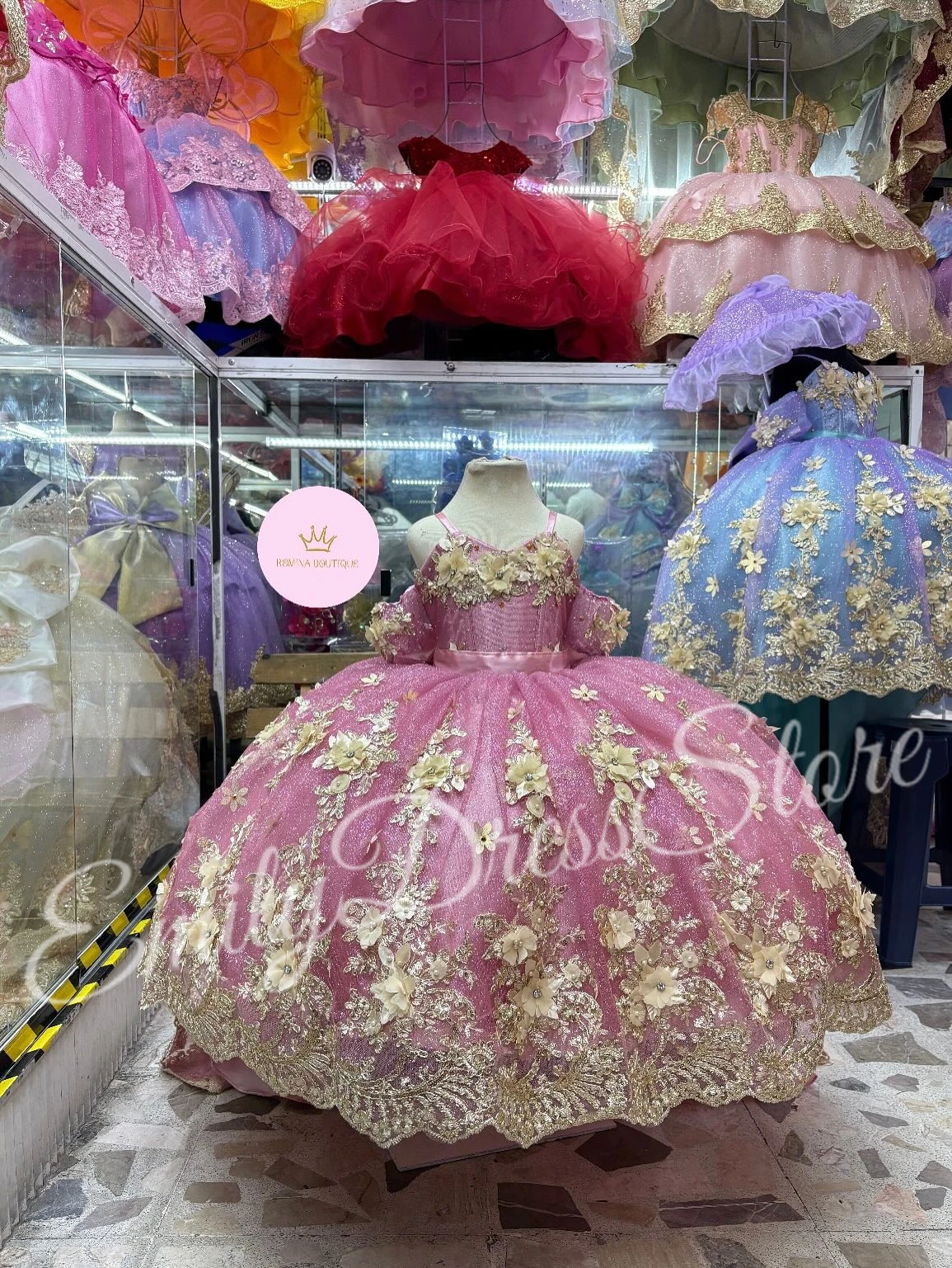 Customized Pink Flower Girl Dress For Wedding Applique Lace Tulle Suspenders With Bow Kids Birthday Party Infant Ball Gown