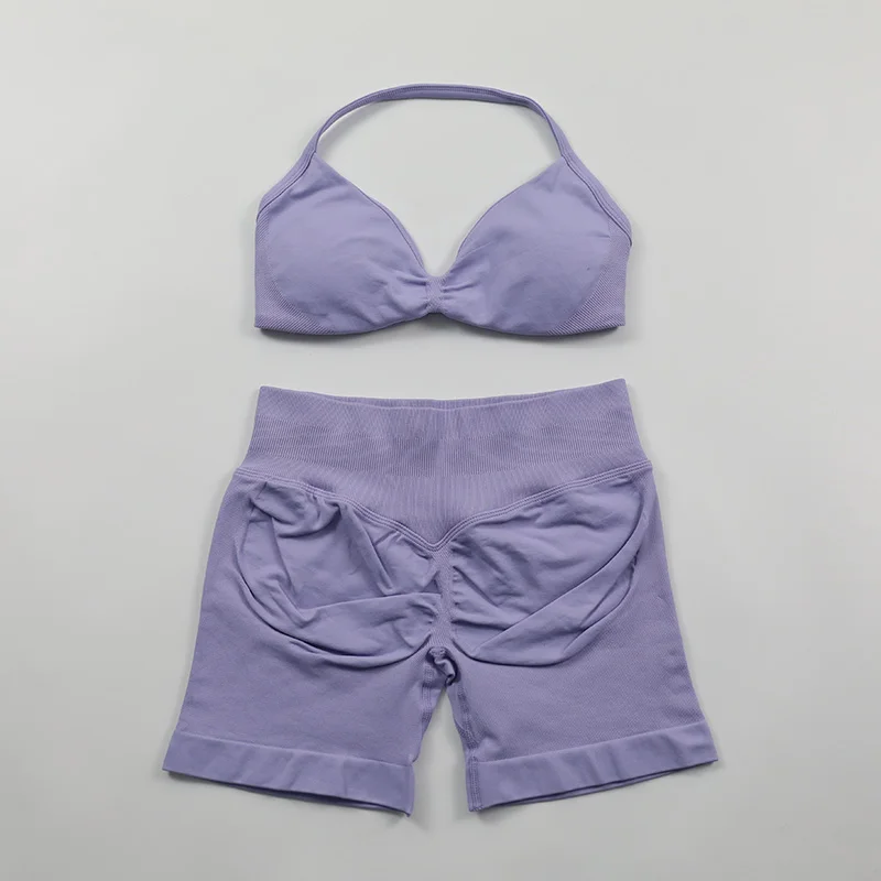 2 Pieces Impact Gym Set Women Workout Clothes Scrunch Shorts Set Halter Sports Bra Fitness Top Woman Sportswear Yoga Set Outfits image 5
