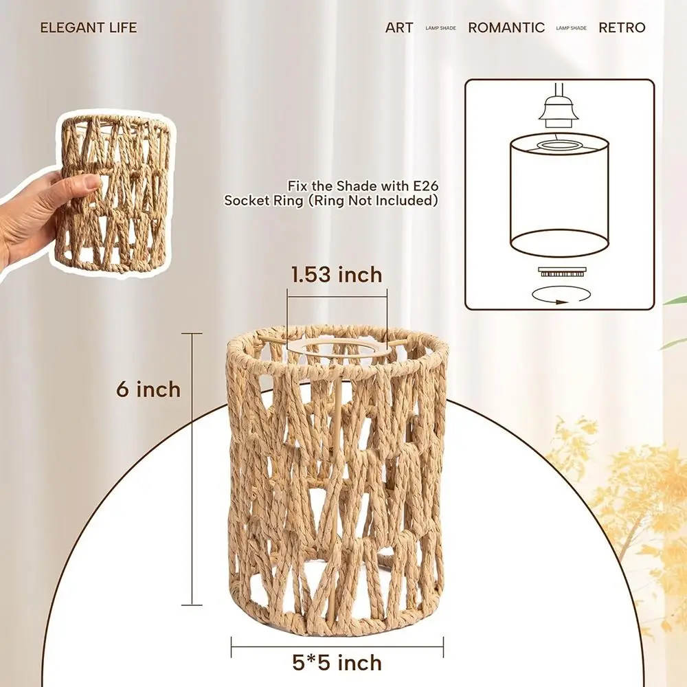 

Retro Weaving Design Woven Lampshade Hanging Vintage Style Vintage Lampshade Light Fixture Hanging Light Lampshade Bedroom