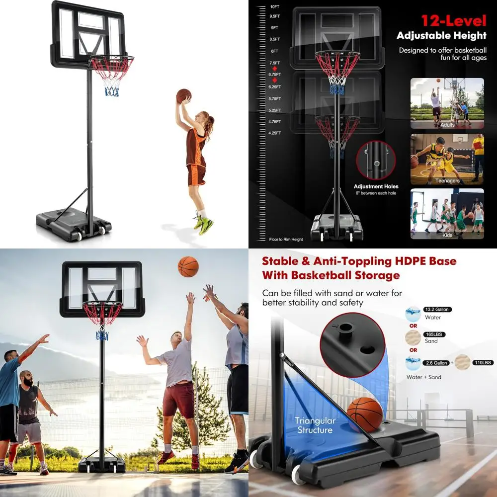 

Портативное баскетбольное кольцо с регулируемой высотой 10 футов и небьющейся столешницей 44 дюйма для использования на открытом воздухе и рекламных целей