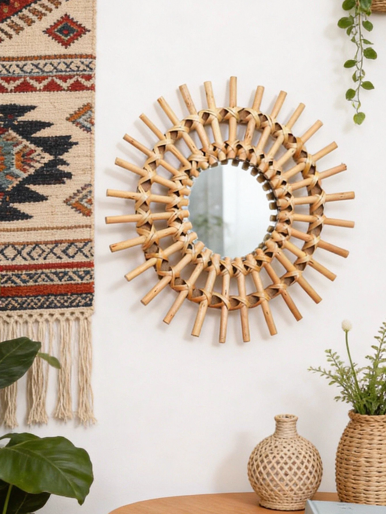 Boho Rattan Wall Mi…