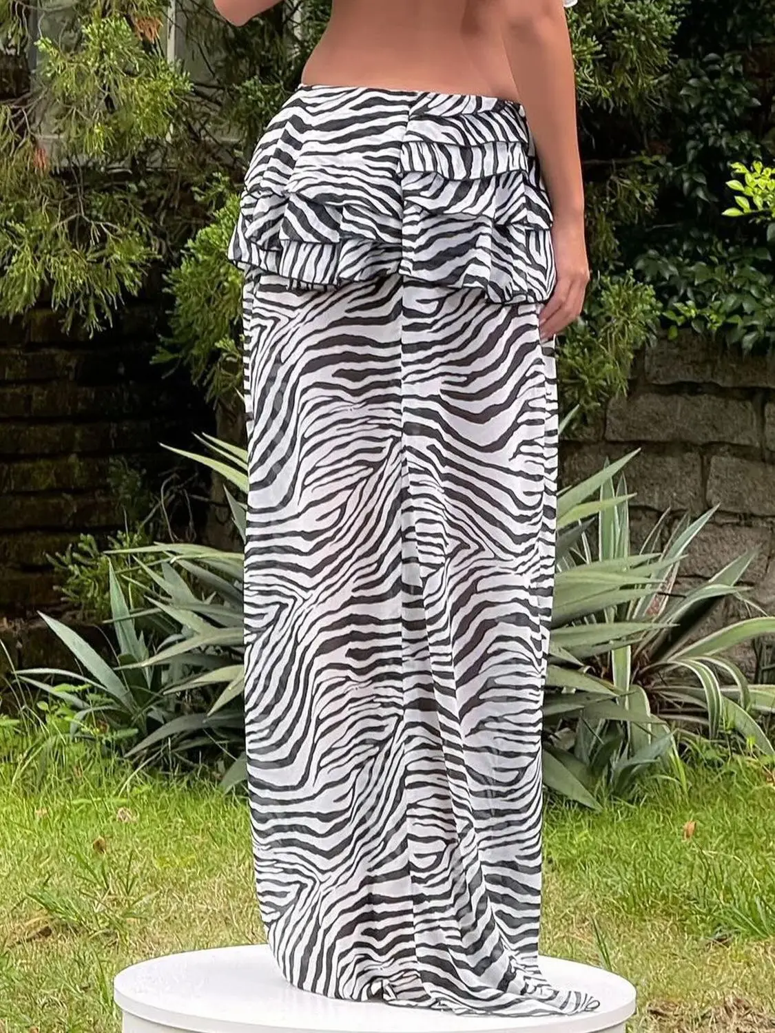 Women's 2026 New Fashion Sexy Printed Zebra Pattern Skirt Long Dress