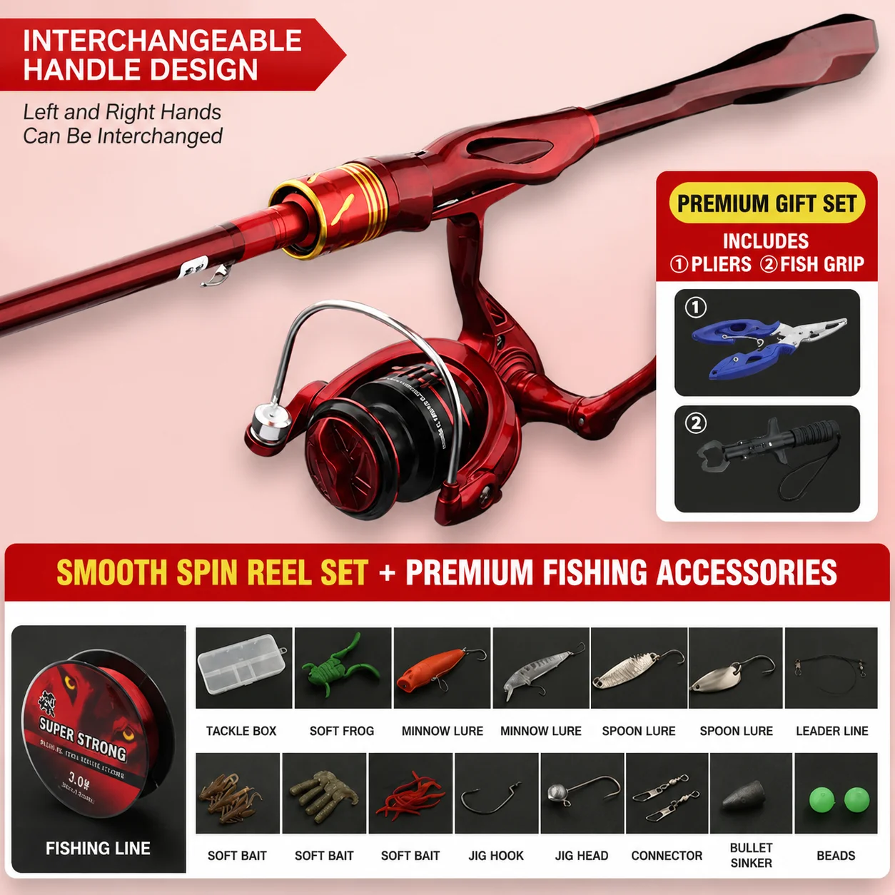 Beginner Lure Rod Reel Combo Baitcasting Spinning Kit Long Cast Carbon Fiber Full Tackle Gift Set with Pliers Gripper