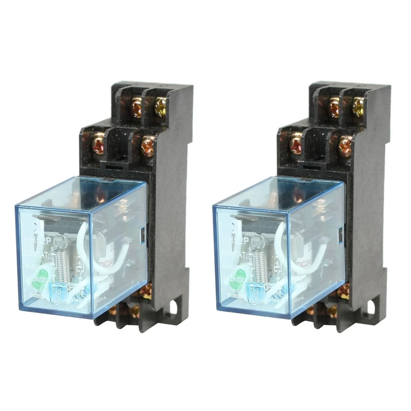 2X HH52P DC 24V Coil DPDT 8 Pins Electromagnetic Power Relay With DYF08A Base, Black+ Clear Blue