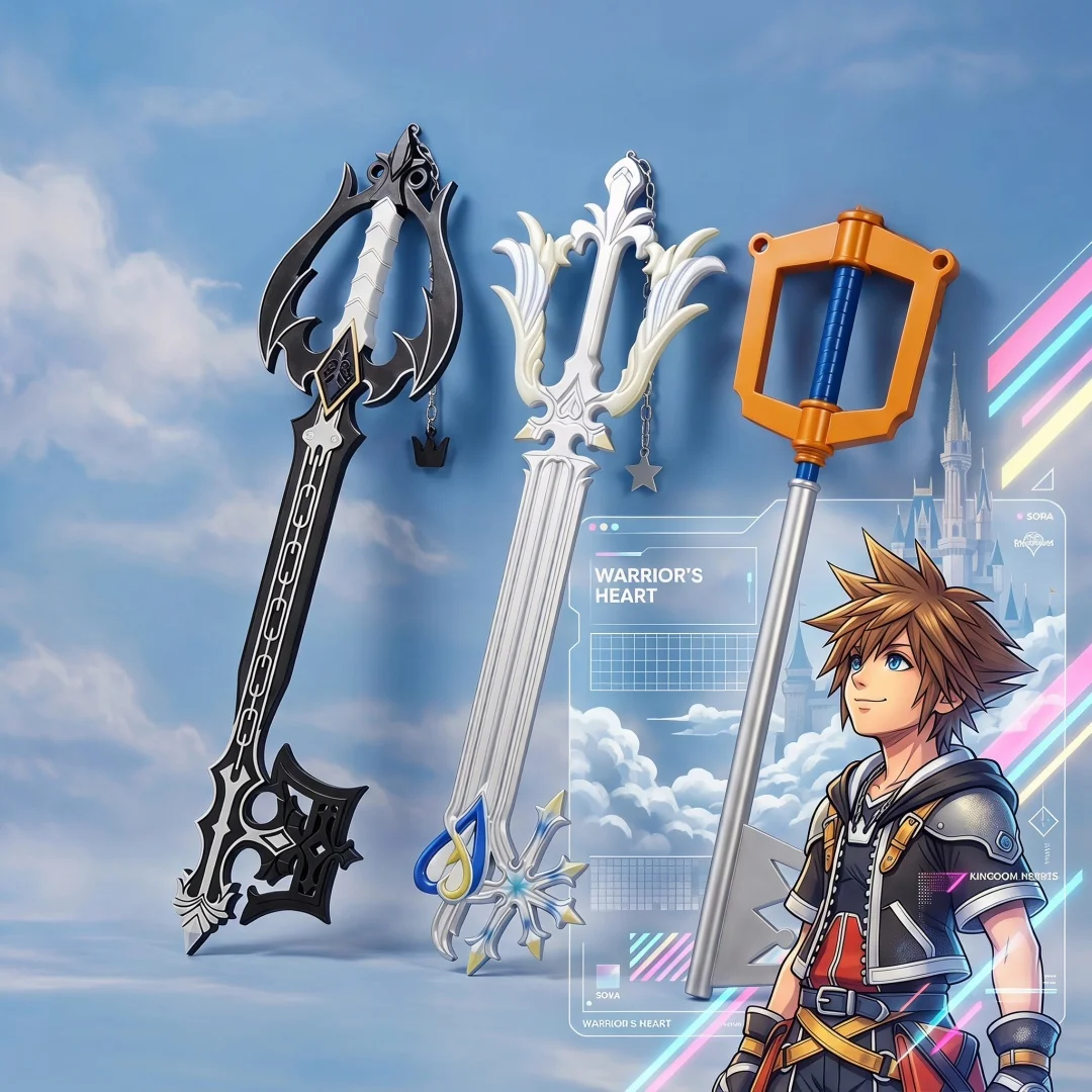 34inch Kingdom Hearts Sora Keyblade Japanese Anime Cosplay Prop Katana Sword Ninja Knife Sabre 1:1 Scale PU Material Toy Gift