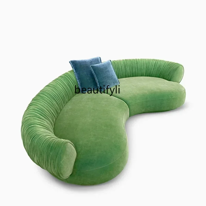 

Italian minimalist 2025 new curved fabric sofa living room small apartment B & B hotel reception