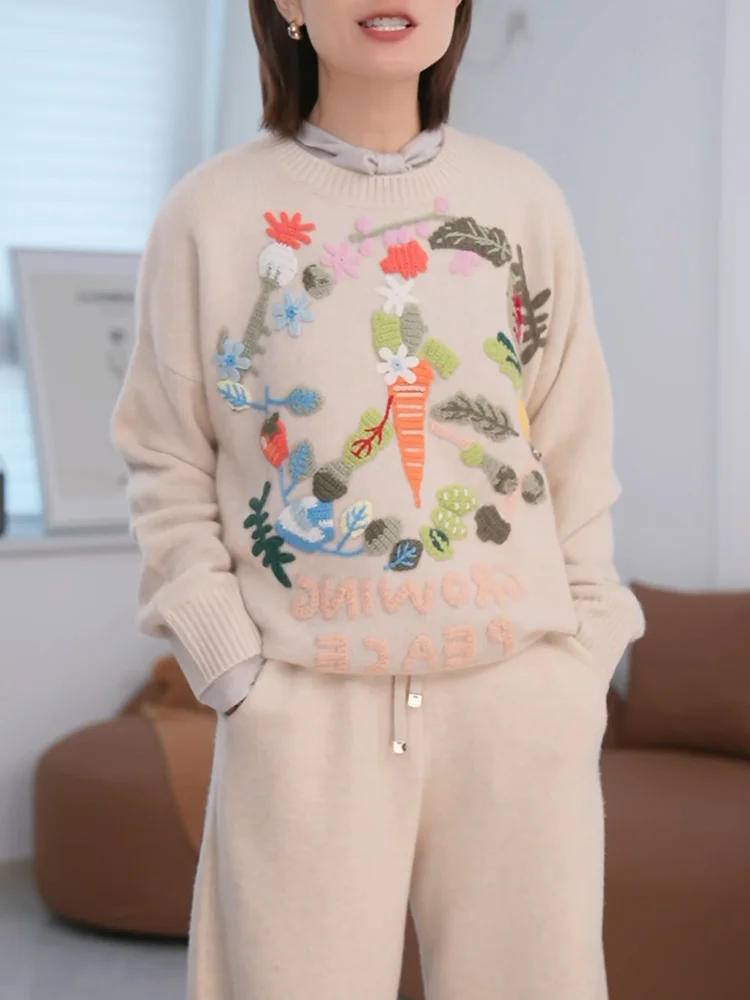 

Стильный вязаный свитер с круглым вырезом для женщин: милый, универсальный, осенняя новинка, большие размеры, комфортная посадка, теплый, с длинными рукавами