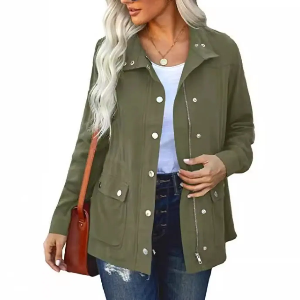 

Women's Long Sleeve Cardigan Solid Color Lapel Casual Jacket with Pocket Button Decoration European American Fashion