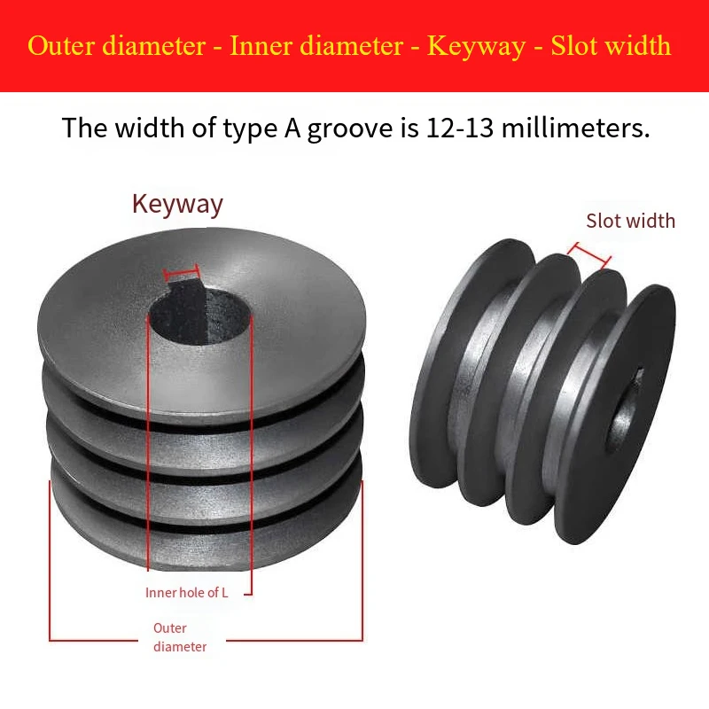3-Groove A-Type Cast Iron V-Belt Pulley OD80-110mm Bore24-38mm Keyway8/10mm Solid Flat Belt Wheel for Motor Gearbox