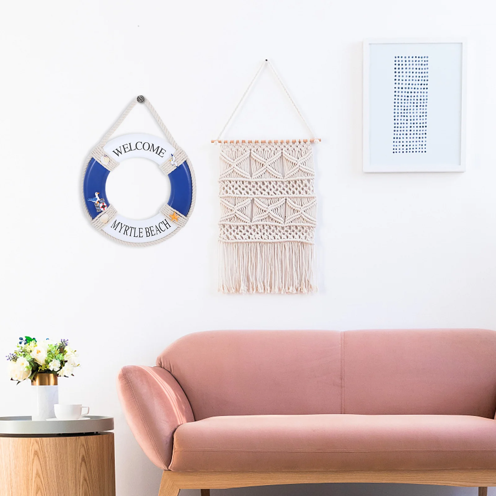 

Mediterranean Style Wall Decoration Wooden Lifebuoy Hanging Adornment Nautical Home Decor For Living Room Bedroom Ocean Theme