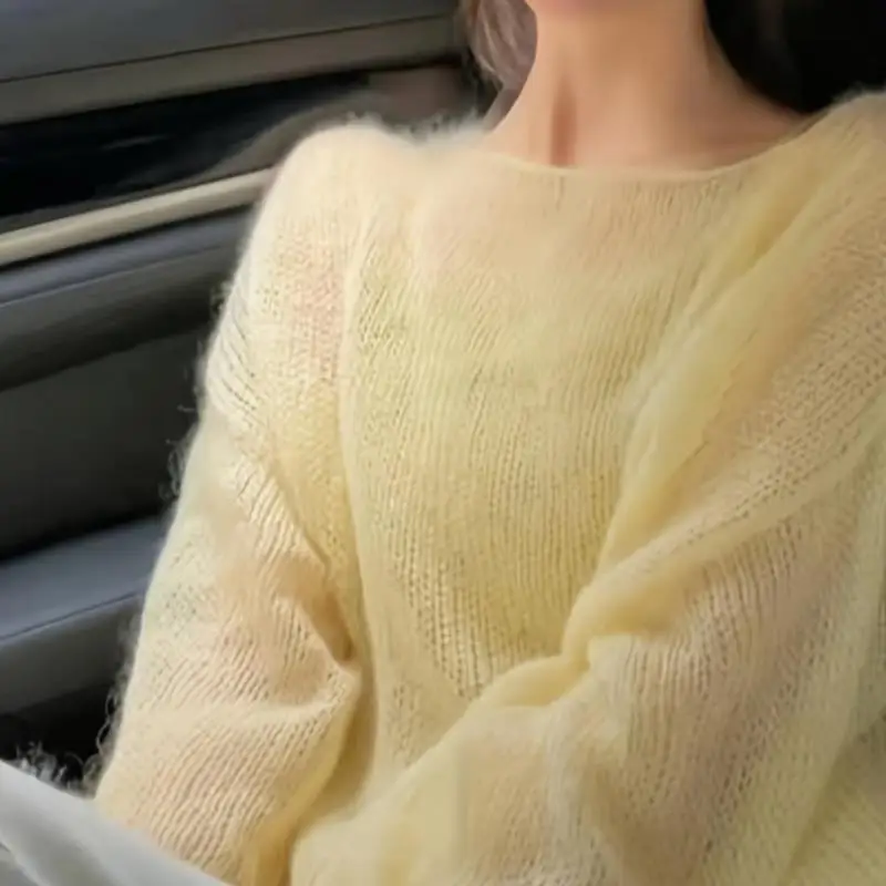 

Ele Ladies Lightweight Knitted Sweater Pure Color Ciwalk Collar Coolmax Fiber Non-deformable Nine Points Sve