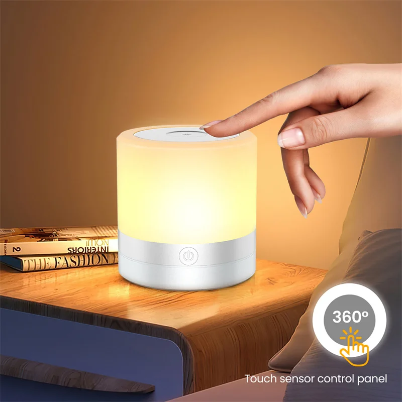 LED Night Light Touch Light Sensor Control Portable USB Powered Color Changing Atmosphere Lamp for Bedside Bedroom Living Room