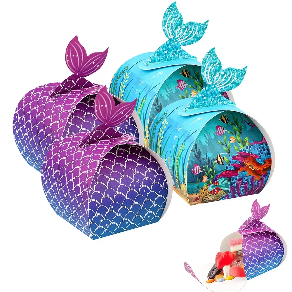 8pcs Mermaid Tail Little Mermaid Birthday Party Treat Bag Under the Sea Themed Goodies Bags Candy Boxes Small Gifts for Kids