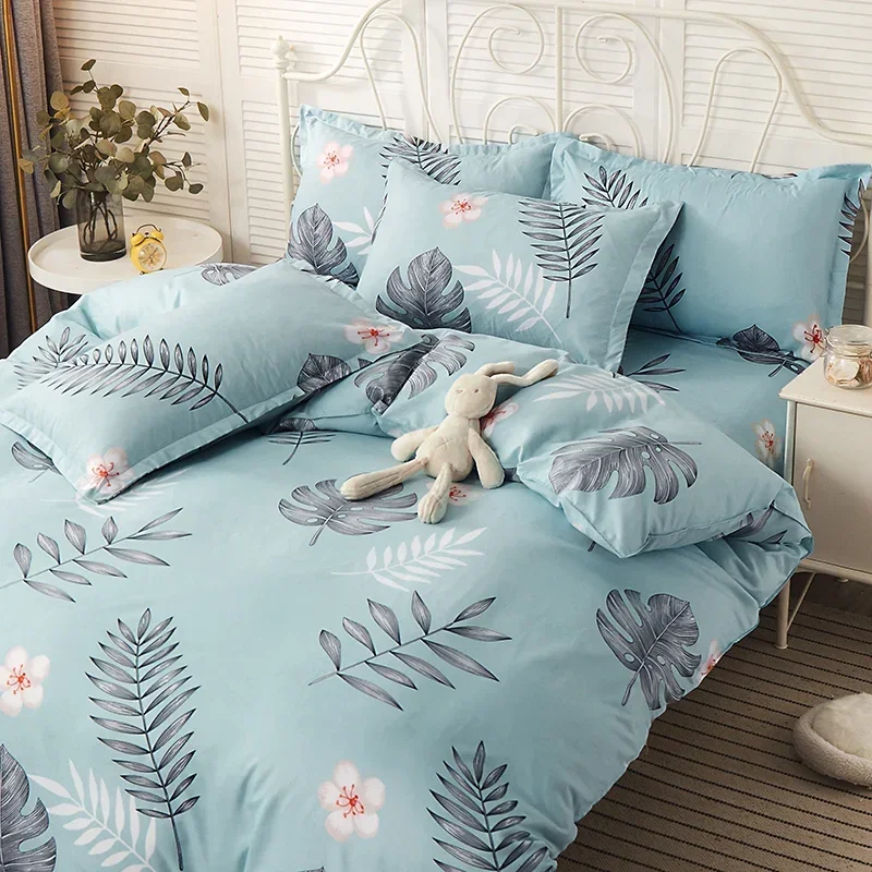 Botanical Flower Duvet Cover Set Single Country Floral Quilt Cover Tropical Leaves Comforter Cover Blue Reversible Bedding Set