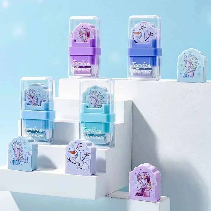 4pcs Disney Frozen Double Head Eraser, Cartoon Creative Office Stationery, Eraser Crumb Collector, Kids Student Reward Gifts