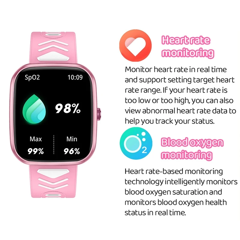 ساعة ذكية للأطفال، مراقبة الصحة الذكية للأطفال، معدل ضربات القلب، الأكسجين في الدم، ساعة رياضية، مكالمة بلوتوث، سوار من السيليكون