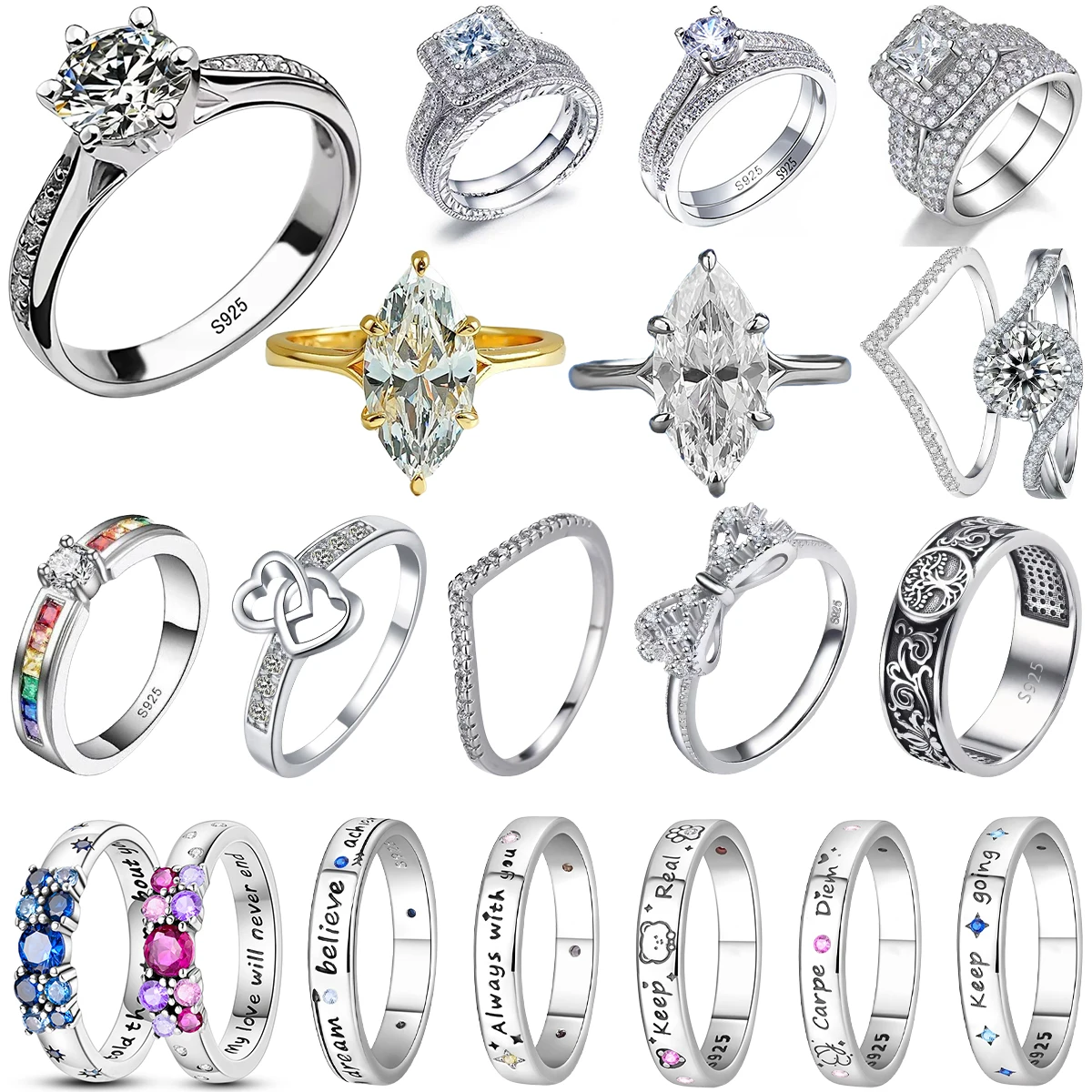 الأصلي 925 فضة القمر ستار القلب تاج القوس خواتم لانهائية للنساء عيد الحب حفل زفاف غرامة مجوهرات هدايا #1