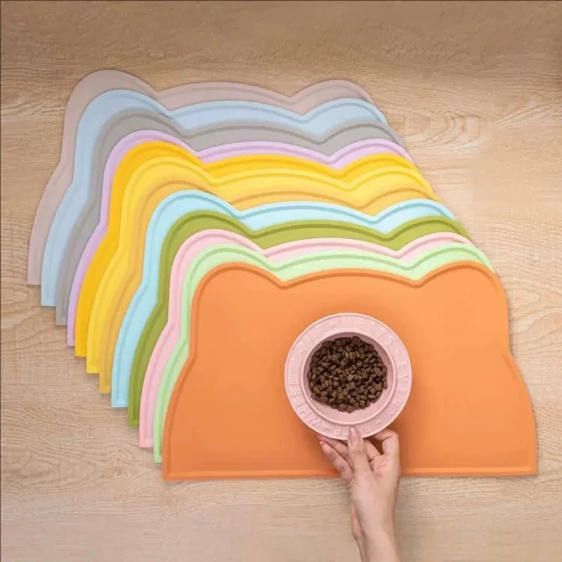 Tapete de Alimentação para Gatos e Cães, Tapete de Silicone para Animais de Estimação, Tipo Cabeça de Gato, Fácil de Limpar, Antivazamento, Impermeável e Antiderrapante