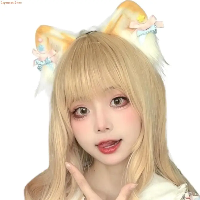 Q5WE COSPLAY Girl Animal Ear Headband Cartoon Kitten Headwear Carnivals Party Handmade