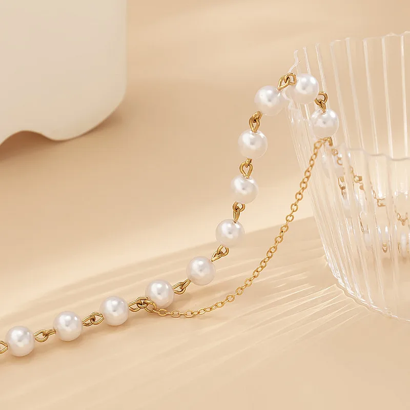 asymmetric chain neck chain Bohemian fashion retro asymmetrical Y-shaped necklace Simple Elegant imitation pearl necklace