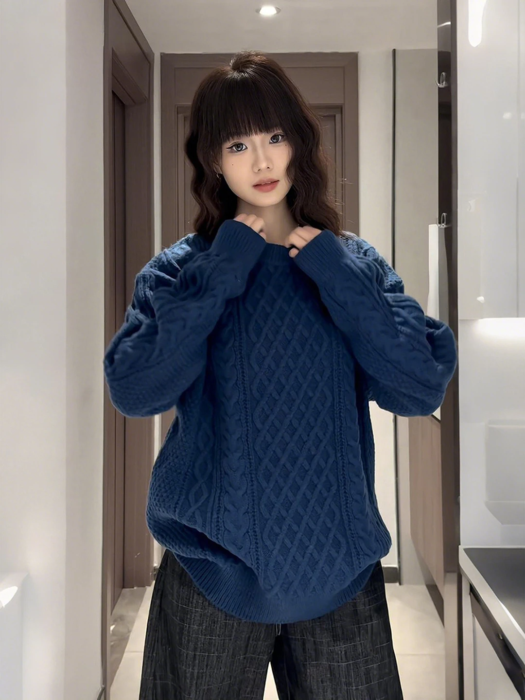 

Модный мужской вязаный свитер на зиму с утепленной флисовой подкладкой, с ромбовидным узором, свободного кроя, с длинными рукавами, круглым вырезом