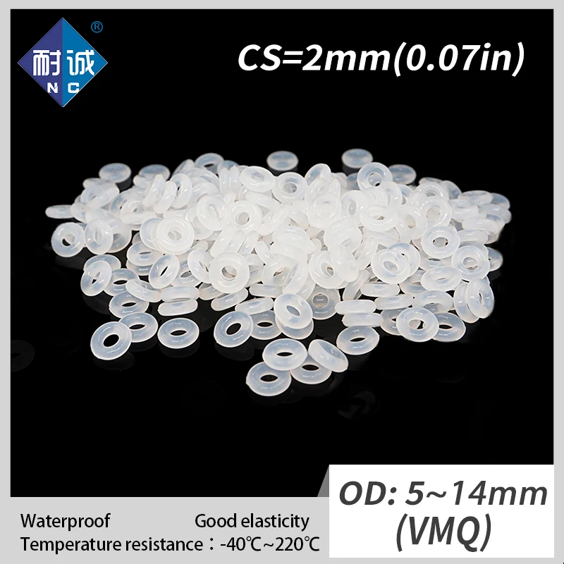 10PCS/lot Silicone rubber oring VMQ CS2mm OD5/5.5/6/6.5/7/7.5/8/8.5/9/9.5/10/10.5/11/11.5/12/12.5/13/14mm Gasket Silicone O-ring