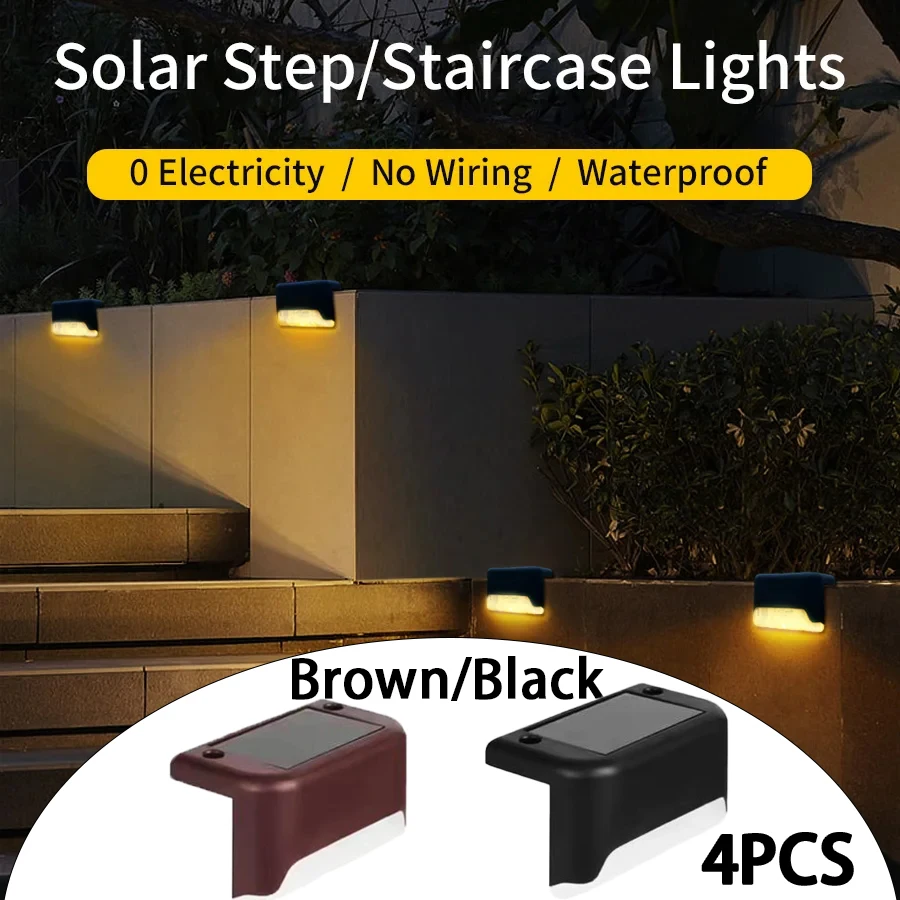 Luce calda LED Lampada da gradino solare Percorso Scala Luci solari da giardino per esterni Lampada da balcone impermeabile Decorazione Portico Lampada da recinzione per scale
