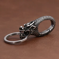 Vintage Norse Viking Dragon Head Keychain 316L Stainless Steel Punk Biker Animals Keyring Fashion Charm Male Jewelry Wholesale