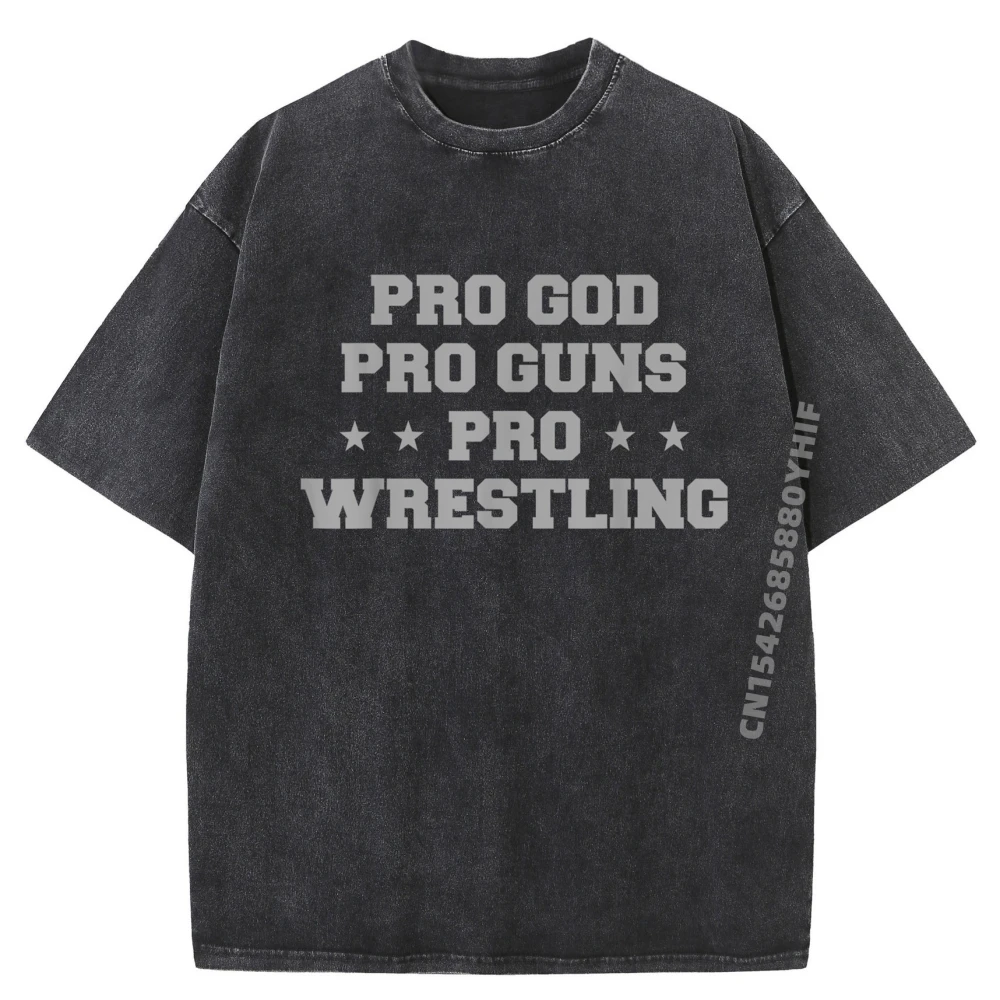 

Pro God Pro Guns Pro Wrestling Luxury Designer Mens High Quality Graphic Tshirts Men Minimalist Washed Tshirt