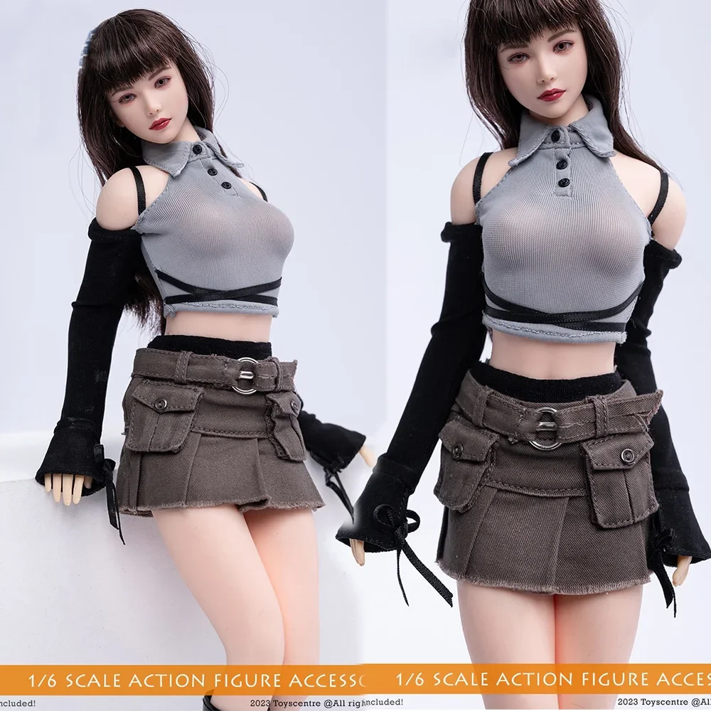 

Toyscentre TCT-033 1/6 Korean Girl Group Dance Costumes Off waist T-shirt Cowboy Short Skirts Set For 12Inch Action Figure Body