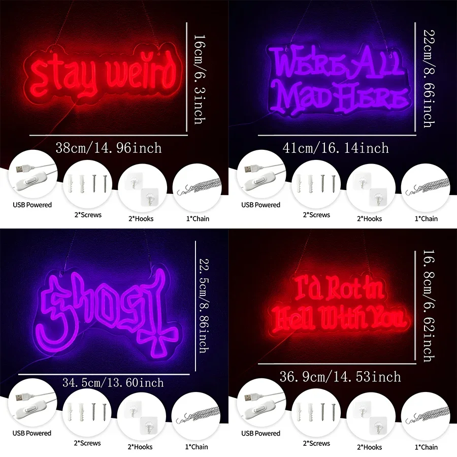 Stay Weird Neon Sign,Gothic Decor,Vintage Font,Dark Art Decor for Bedroom, Living Room, Man Cave, Bar, Game Club Party Decor