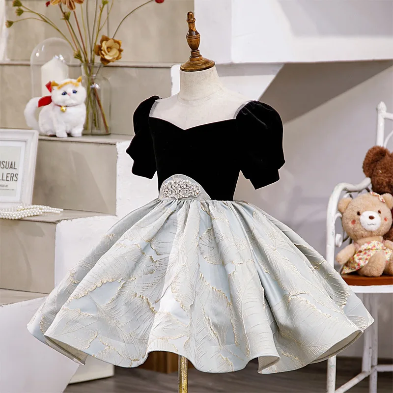 Children's Princess Dress2025New High-end Girls' Black Baby Host Catwalk Piano Performance Evening Dress